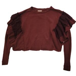 Free People We The Free Ruffle Sleeve Top - Burgundy - Medium